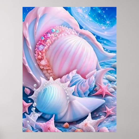 Blauw en Roze Fantasy Beach Poster (Voorkant)