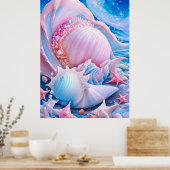 Blauw en Roze Fantasy Beach Poster (Keuken)