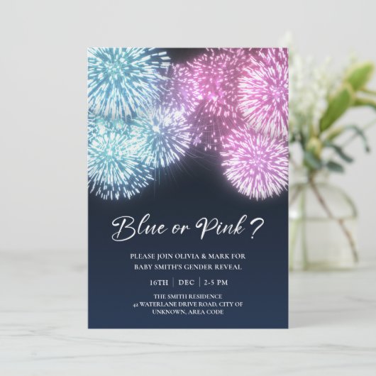 Blauw- en roze Firecracker Kaart (Staand voorkant)