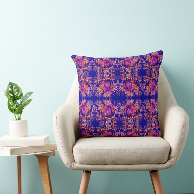 Blauw en roze Floral Abstract Kussen (Stoel)