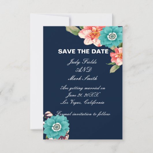 Blauw en roze Floral botanisch sparen de datum Kaa Bedankkaart (Voorkant)