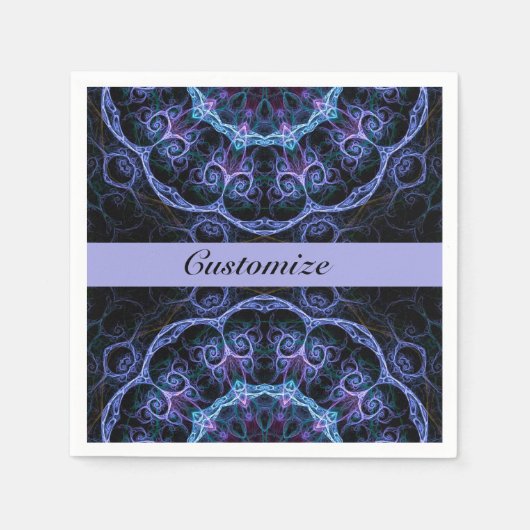 Blauw en roze Floral Fractal Pattern Napkins 2 Servetten (Voorkant)