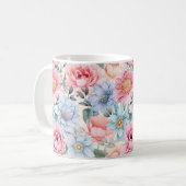 Blauw en roze Floral Koffiemok (Voorkant links)
