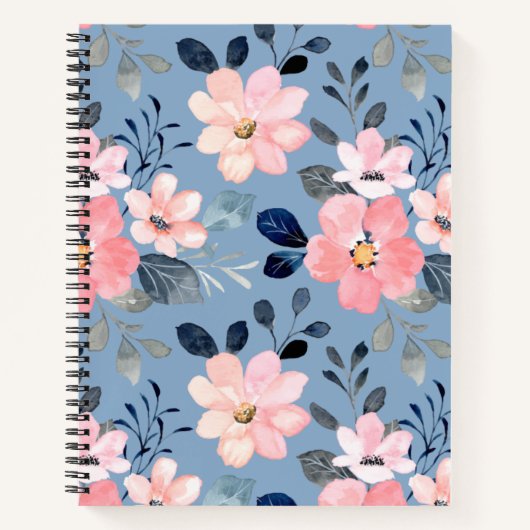 Blauw en roze Floral Notitieboek (Voorkant)