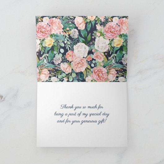  Blauw en Roze Floral Sweet 16 Hartelijk dank Kaart (Binnen)