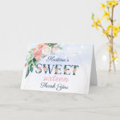  Blauw en Roze Floral Sweet 16 Hartelijk dank Kaart (Gele Bloem)