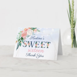  Blauw en Roze Floral Sweet 16 Hartelijk dank Kaart