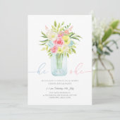 Blauw en roze Floral Vase Gender Live Uitnodiging (Staand voorkant)