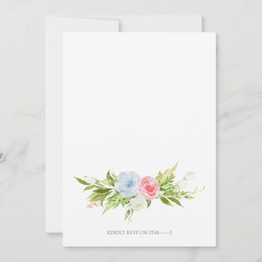 Blauw en roze Floral Vase Gender Live Uitnodiging (Achterkant)