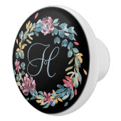Blauw en roze Floral Wreatmonogram Keramische Knop (Rechts)