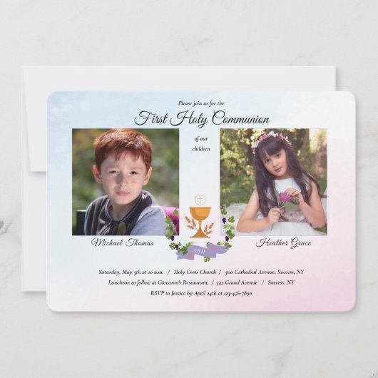 Blauw en roze foto-religie kaart (Voorkant)