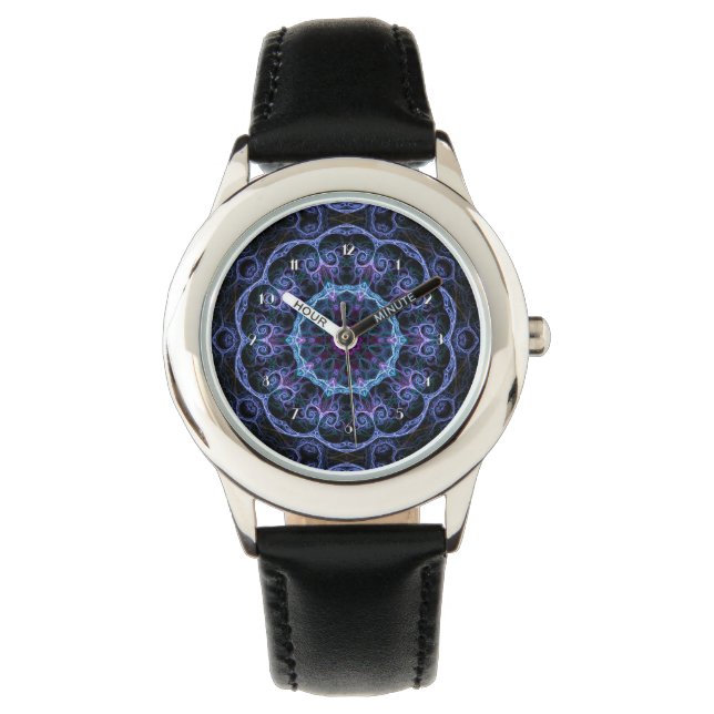 Blauw en roze fractal Patroon polshort Watch Horloge (Voorkant)