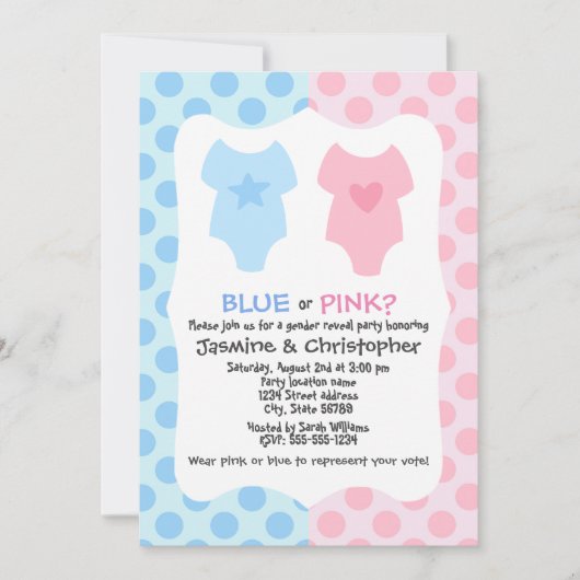 Blauw en roze gender reveal party kaart (Voorkant)