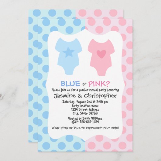 Blauw en roze gender reveal party kaart (Voorkant / Achterkant)
