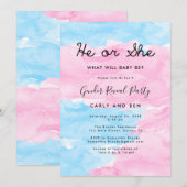 Blauw en roze Genderfeest Uitnodiging (Voorkant / Achterkant)