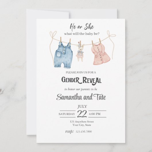 Blauw en Roze Genderonthulling Uitnodiging (Voorkant)