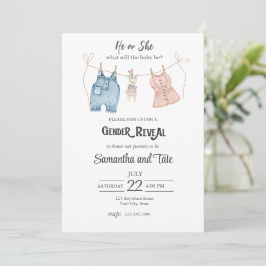 Blauw en Roze Genderonthulling Uitnodiging (Staand voorkant)