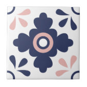 Blauw en Roze Geometrische Flower Tegel Tegeltje (Voorkant)