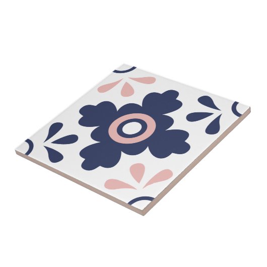 Blauw en Roze Geometrische Flower Tegel Tegeltje (Zijkant)