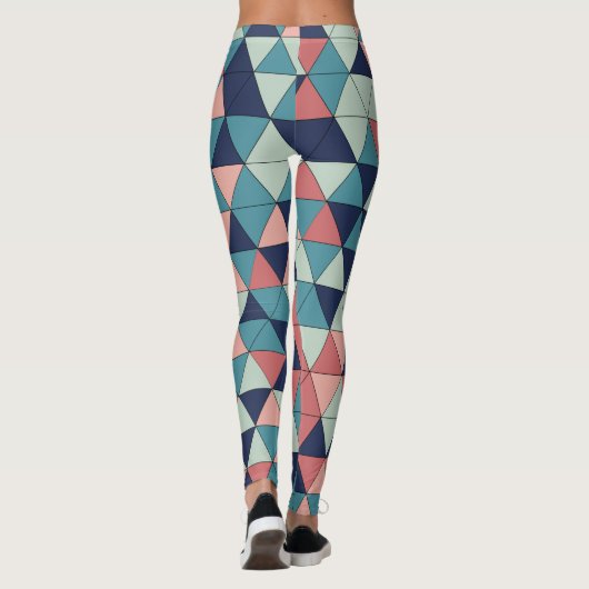 Blauw en Roze Geometrische Patroon Workout Leggings (Achterkant)