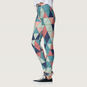Blauw en Roze Geometrische Patroon Workout Leggings (Links)