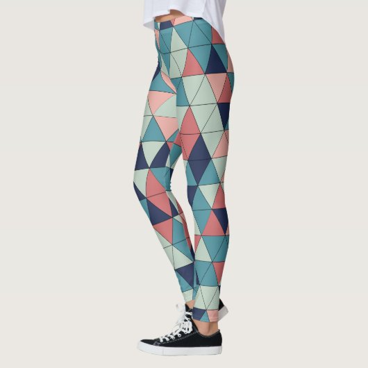 Blauw en Roze Geometrische Patroon Workout Leggings (Links)