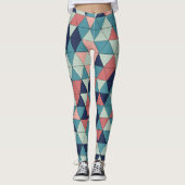 Blauw en Roze Geometrische Patroon Workout Leggings (Voorkant)