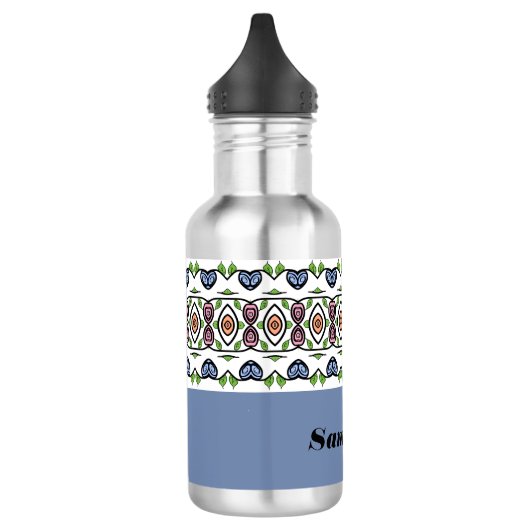 Blauw en roze gepatterd waterfles  (Links)