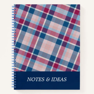 Blauw en roze geruit schrift notitieboek