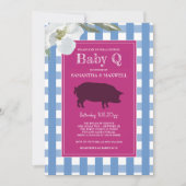 Blauw en roze Gingham Baby Q Kaart (Voorkant)