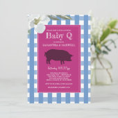 Blauw en roze Gingham Baby Q Kaart (Staand voorkant)