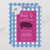 Blauw en roze Gingham Baby Q Kaart (Voorkant / Achterkant)