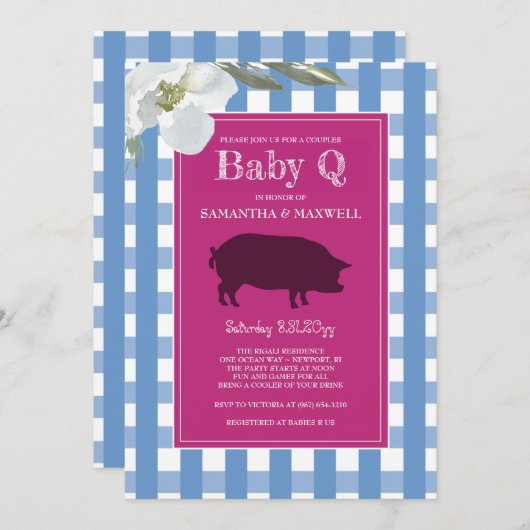 Blauw en roze Gingham Baby Q Kaart (Voorkant / Achterkant)