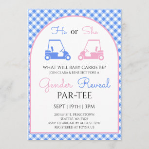 Blauw en Roze Gingham Golf Geslacht Reveal Kaart