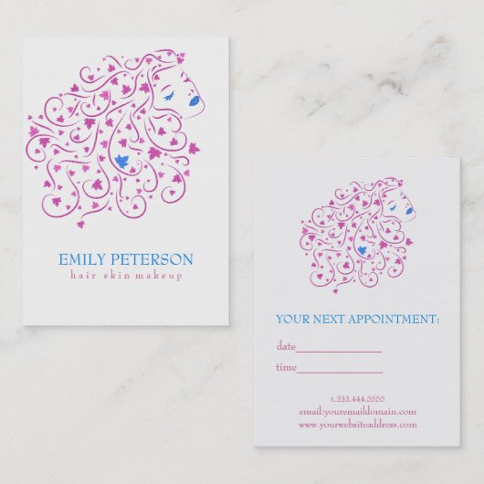 Blauw en roze glitter bloemenhaar visitekaartje (Voorkant / Achterkant)