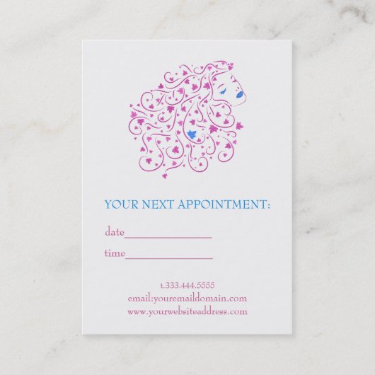 Blauw en roze glitter bloemenhaar visitekaartje (Achterkant)