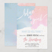 Blauw en roze | Glitter Gender Reveal Baby shower Kaart (Voorkant / Achterkant)