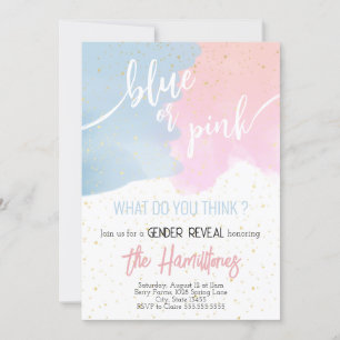 Blauw en roze Glitter Gender Reveal Baby shower Kaart