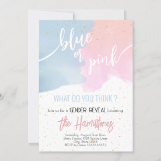 Blauw en roze | Glitter Gender Reveal Baby shower Kaart