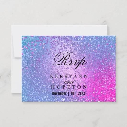 Blauw en roze glitter - RSVP Kaartje (Voorkant)
