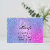 Blauw en roze glitter - RSVP Kaartje (Staand voorkant)