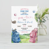 Blauw en Roze Golf Thema Geslacht Reveal Par T-shi Kaart (Staand voorkant)