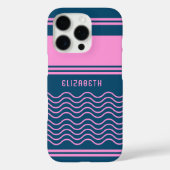 Blauw en Roze Golfstrepen Patroon Monogram Case-Mate iPhone Case (Achterkant)