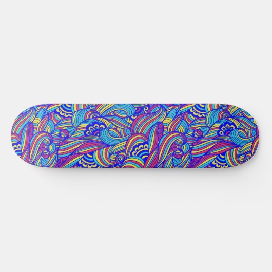 Blauw en Roze Golven Patroon Skateboard (Horizontaal)