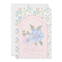 Blauw en Roze Grandmillennial Floral Sweet 16