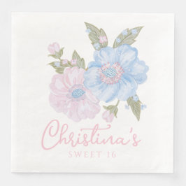 Blauw en Roze Grandmillennial Floral Sweet 16 Servet