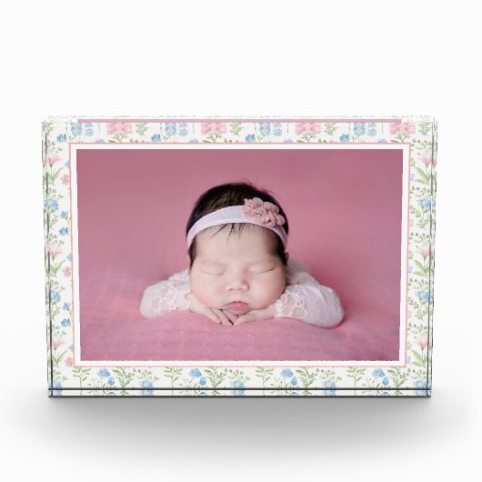 Blauw en roze Grandmillennial Flower Baby Fotoblokken (Voorkant)