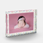 Blauw en roze Grandmillennial Flower Baby Fotoblokken (Links)