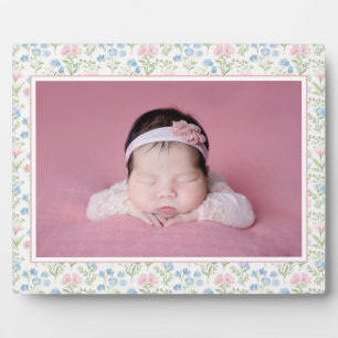 Blauw en roze Grandmillennial Flower Baby Fotoplaat