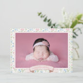 Blauw en roze Grandmillennial Flower Foto Baby Aankondiging (Staand voorkant)